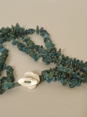 Turquoise Chip Bead Necklace with Mother-of-Pearl Toggle
